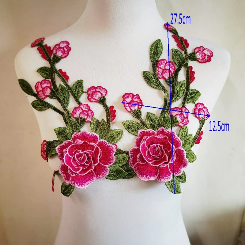 ZALALAA 2pcs Flowers Embroidered Patch Sticker for Clothing Jacket Jeans Lace Applique DIY Clothes Decorations Fabric Patches (Color F Hot Pink) - Image 3